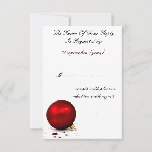 Rood ornament Winterbruiloft RSVP Standaard 3.5 x Kaartje (Achterkant)