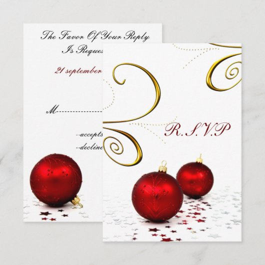 Rood ornament Winterbruiloft RSVP Standaard 3.5 x Kaartje (Voorkant / Achterkant)