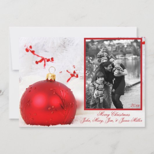 Rood Ornament - witte boomkaart Feestdagenkaart (Voorkant)