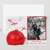 Rood Ornament - witte boomkaart Feestdagenkaart (Voorkant / Achterkant)