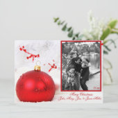 Rood Ornament - witte boomkaart Feestdagenkaart (Staand voorkant)