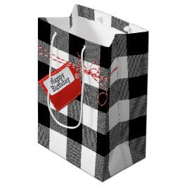 Rood orthday Gift Label op Buffalo geplaveid mediu Medium Cadeauzakje