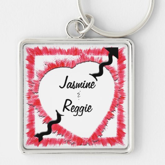 Rood overzicht van het hart met Pijl Gepersonalise Sleutelhanger (Voorkant)