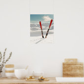 Rood paar ski in sneeuw poster (Keuken)
