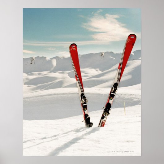 Rood paar ski in sneeuw poster (Voorkant)