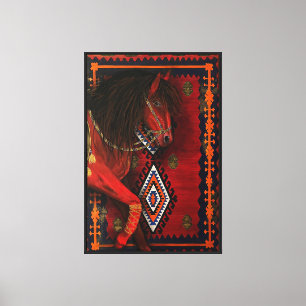 Rood Paard met Traditionele Kilim Motieven Canvas Afdruk