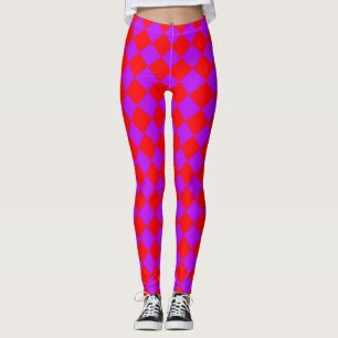 Rood Paars Geruit Diamant Patroon Leggings