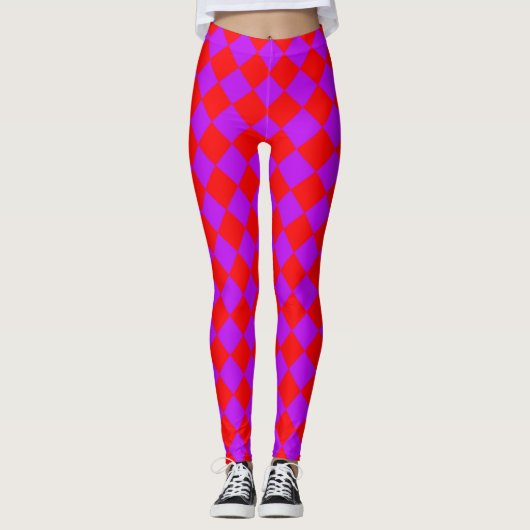 Rood Paars Geruit Diamant Patroon Leggings (Voorkant)
