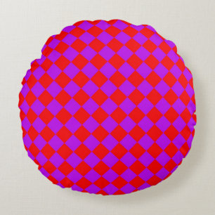 Rood Paars Geruit Diamant Patroon Rond Kussen