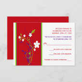 Rood, Paars, Lime, Witte Bloemen Bruiloft RSVP Kaa Kaart (Voorkant / Achterkant)
