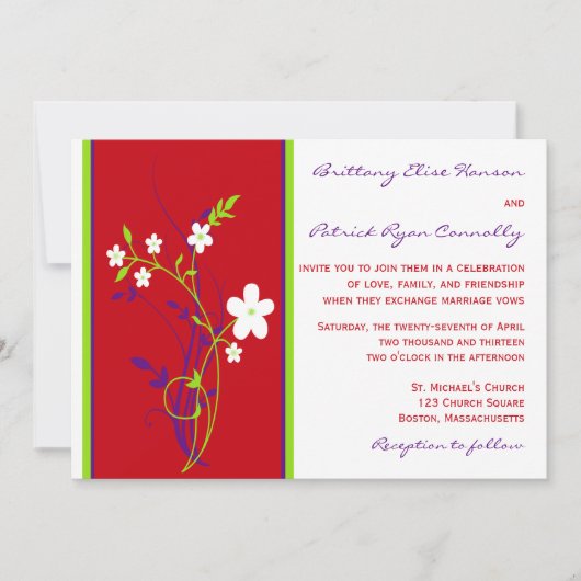 Rood, Paars, Limoen, White Floral Wedding Invitati Kaart (Voorkant)