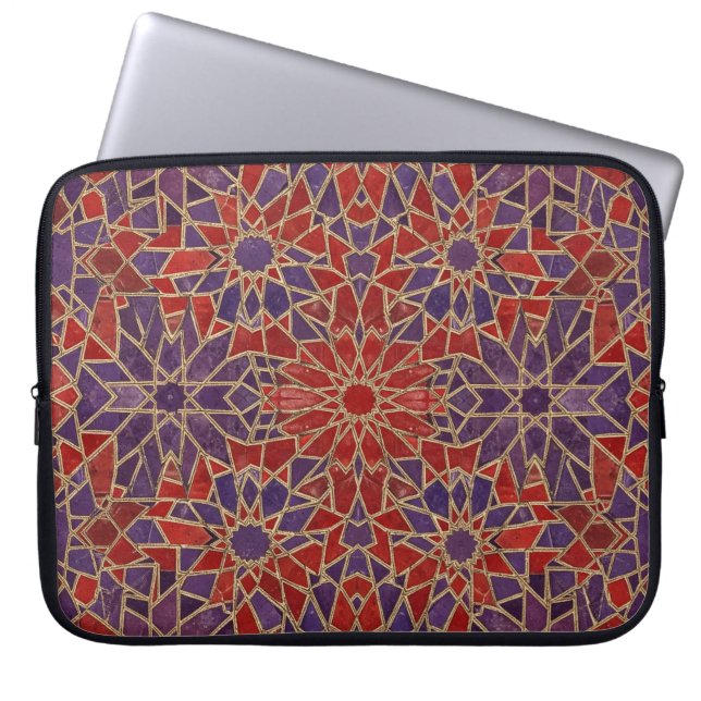 rood paars mozaïek laptop sleeve (Voorkant)