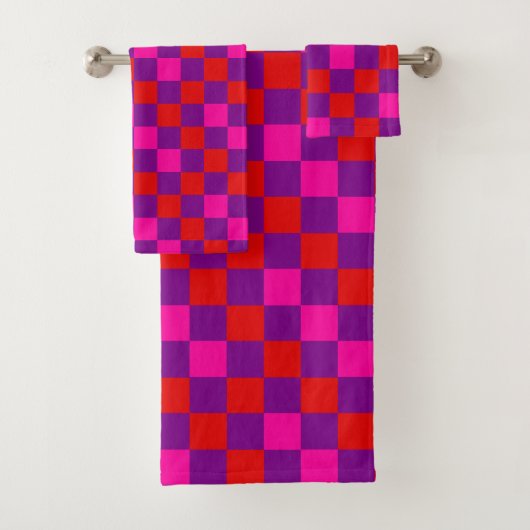 Rood Paars Roze Geruit Patroonontwerp  Bad Handdoek (Insitu)