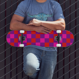 Rood Paars Roze Geruit Patroonontwerp Persoonlijk Skateboard