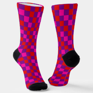 Rood Paars Roze Geruit Patroonontwerp  Sokken