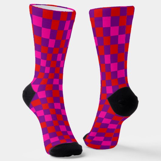 Rood Paars Roze Geruit Patroonontwerp Sokken (Gebogen)