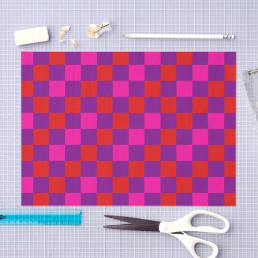 Rood Paars Roze Geruit Patroonontwerp Tissuepapier (Craft)
