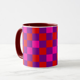 Rood Paars Roze Geruite Patroon Ontwerp  Mok