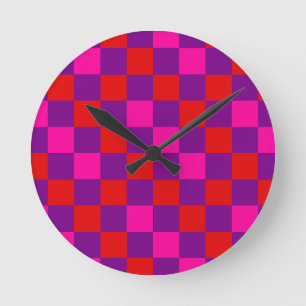 Rood Paars Roze Geruite Patroon Ontwerp  Ronde Klok