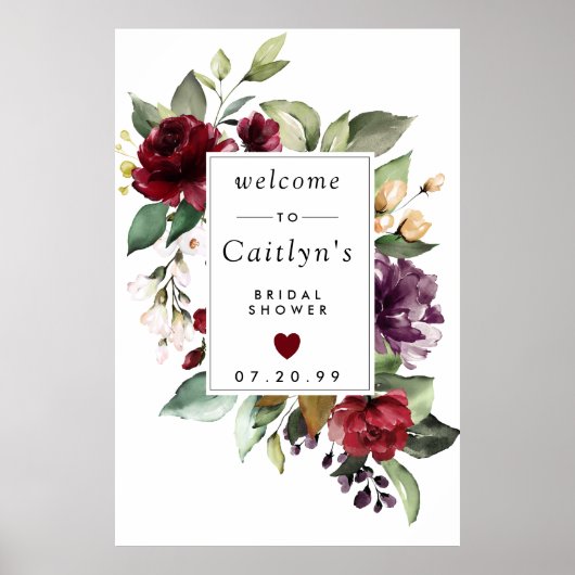 Rood paarse bloem bruiloft feest welkom bord poster (Voorkant)