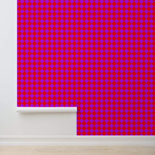 Rood Paarse Checker Diamantpatroon Behang (Applicatie)