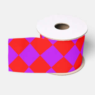 Rood Paarse Checker Diamantpatroon Grosgrain Lint