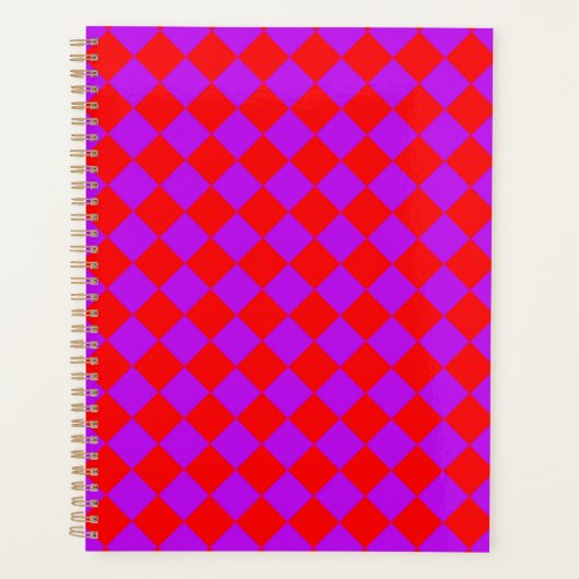 Rood Paarse Checker Diamantpatroon Planner (Voorkant)