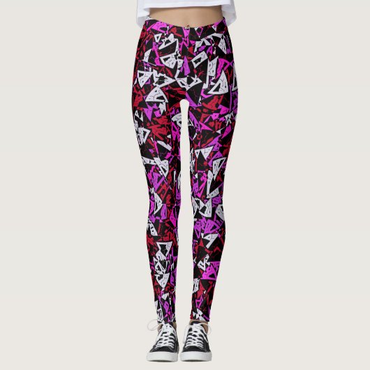 Rood Paarse Driehoek Patroon Leggings (Voorkant)