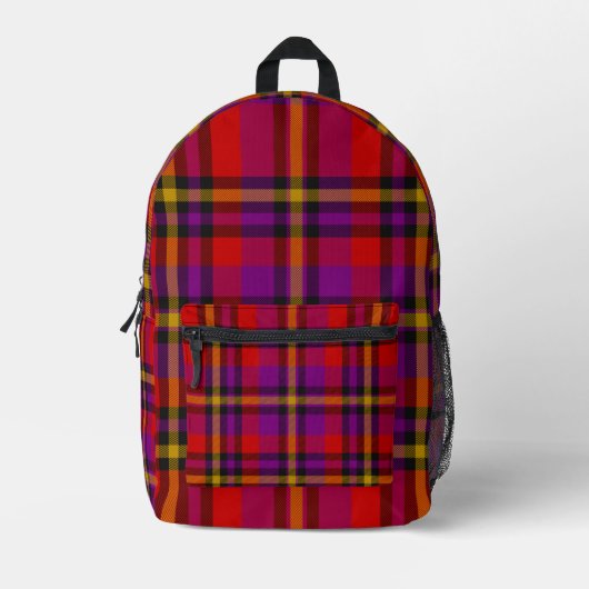 Rood Paarse geel Check Tartan Plaid Rugzak (Voorkant)