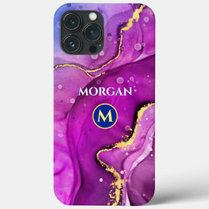Rood-Paarse & Gouden Vloeibare Inkt, Monogram & Na Case-Mate iPhone Case