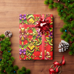 Rood, Paarse, groen en goud Cadeaupapier