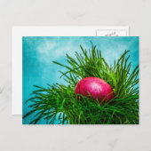 Rood paasei in gras feestdagenkaart (Voorkant / Achterkant)