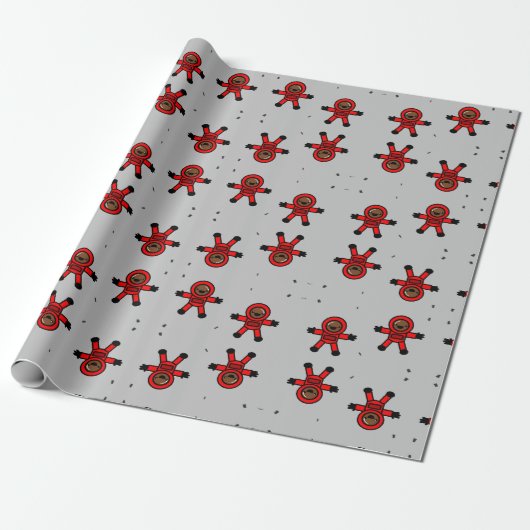 Rood pak astronauten op grijs cadeaupapier (Uitgerold)