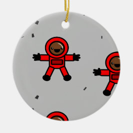 Rood pak astronauten op grijs keramisch ornament