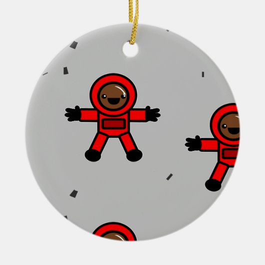 Rood pak astronauten op grijs keramisch ornament (Voorkant)