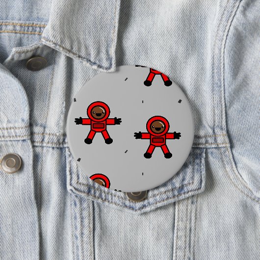 Rood pak astronauten op grijs ronde button 4,0 cm (In situ)