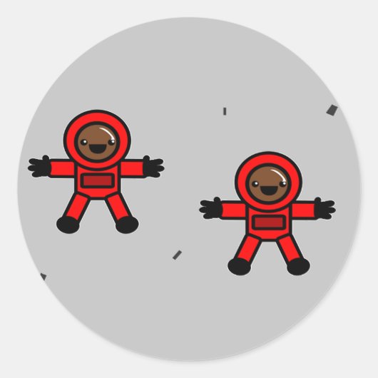Rood pak astronauten op grijs ronde sticker (Voorkant)