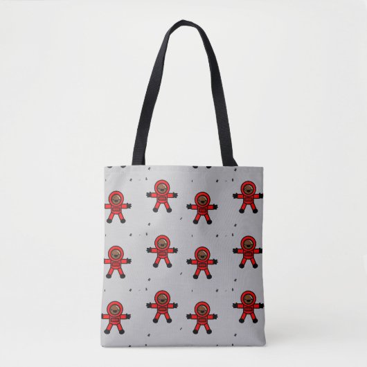 Rood pak astronauten op grijs tote bag (Voorkant)