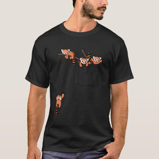Rood Panda Beer Spelen Pocket T-shirt (Voorkant)