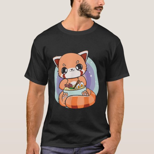 Rood Panda Eating Ra I Love Ra Japanse Noedels Ani T-shirt (Voorkant)