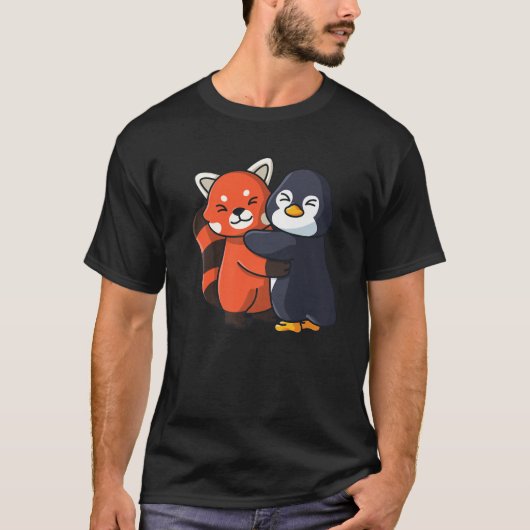 Rood panda en pinguïn koken dierentuin t-shirt (Voorkant)