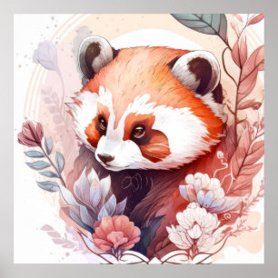 Rood Panda Portret Dier Schilderen Wildlife Forest Poster