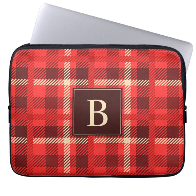 Rood paneel met aangepaste monogram laptop sleeve (Voorkant)