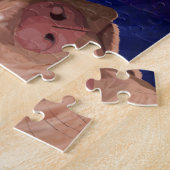 Rood paneel snijkop met blauwe achtergrond legpuzzel (Zijkant)