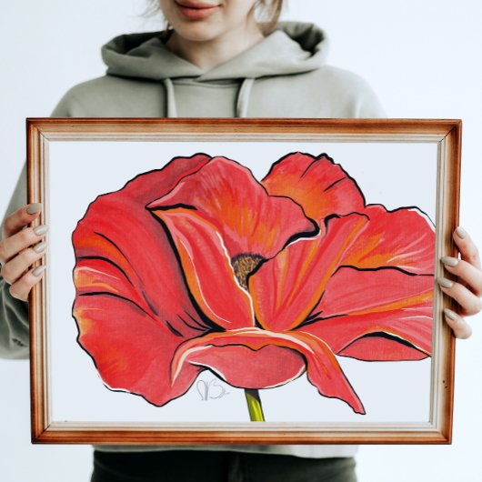 Rood papaver bloem hedendaags acryl schilderij canvas afdruk