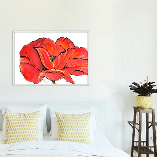 Rood papaver bloem hedendaags acryl schilderij canvas afdruk