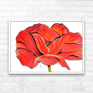 Rood papaver bloem hedendaags acryl schilderij poster