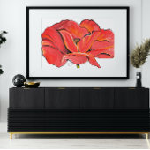 Rood papaver bloem hedendaags acryl schilderij poster
