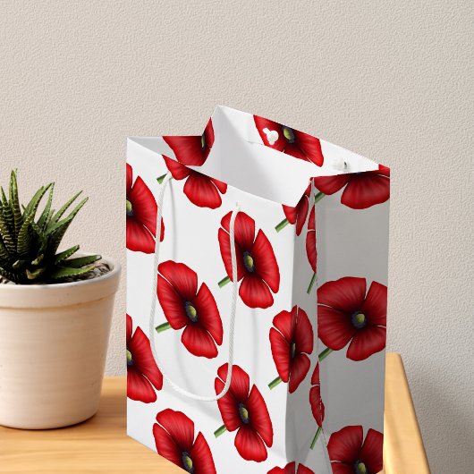Rood Papaver Bloem Patroon Medium Floral Gift Bag Medium Cadeauzakje