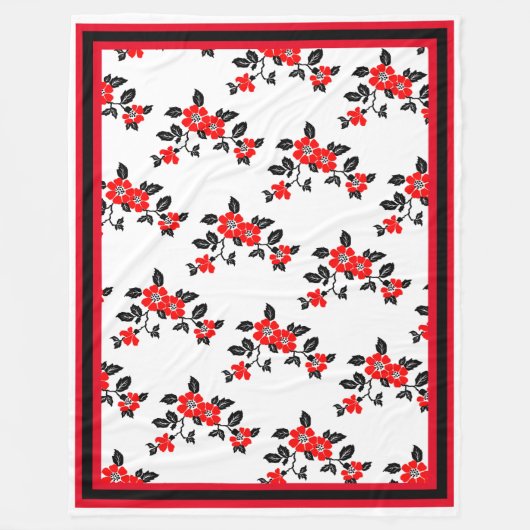 Rood papaver rugleuning met rood zwart-wit fleece deken (Voorkant)